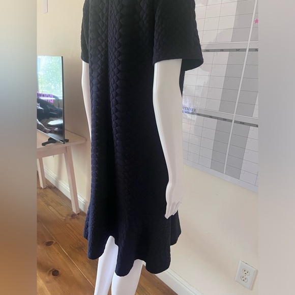 Sharagano navy blue lizard 🦎 scale puff print dress size 10 ruffle hem - Picture 3 of 8